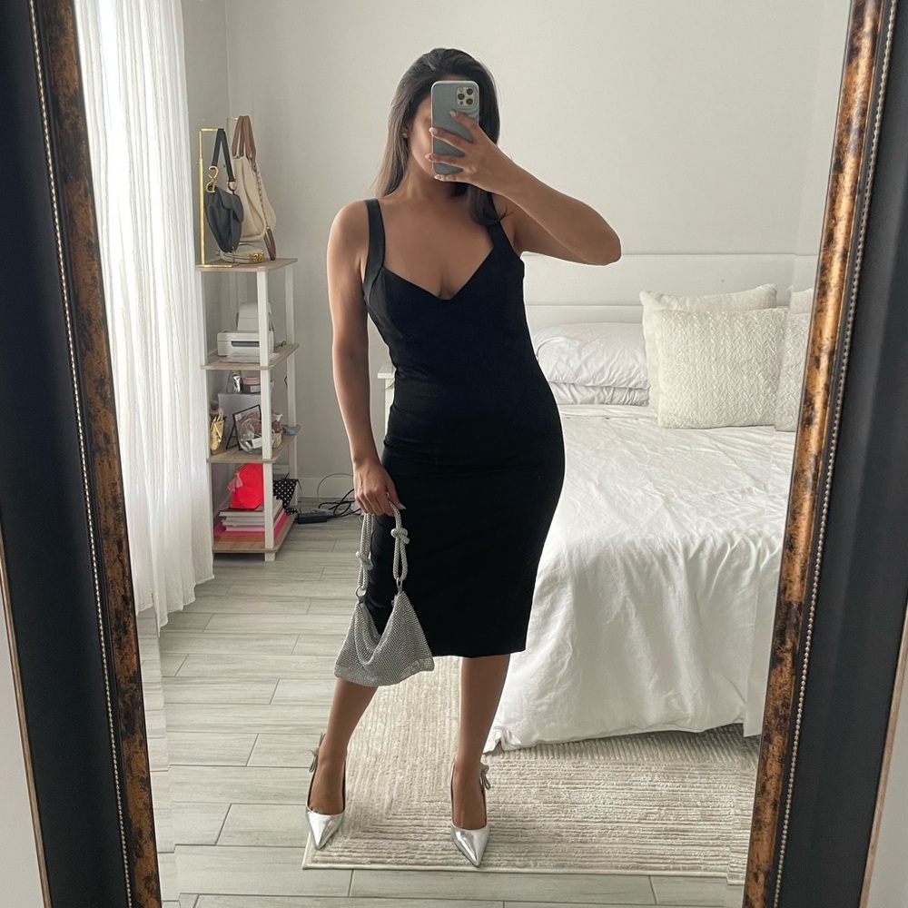 ZARA Classic Silk Black Midi Dress
